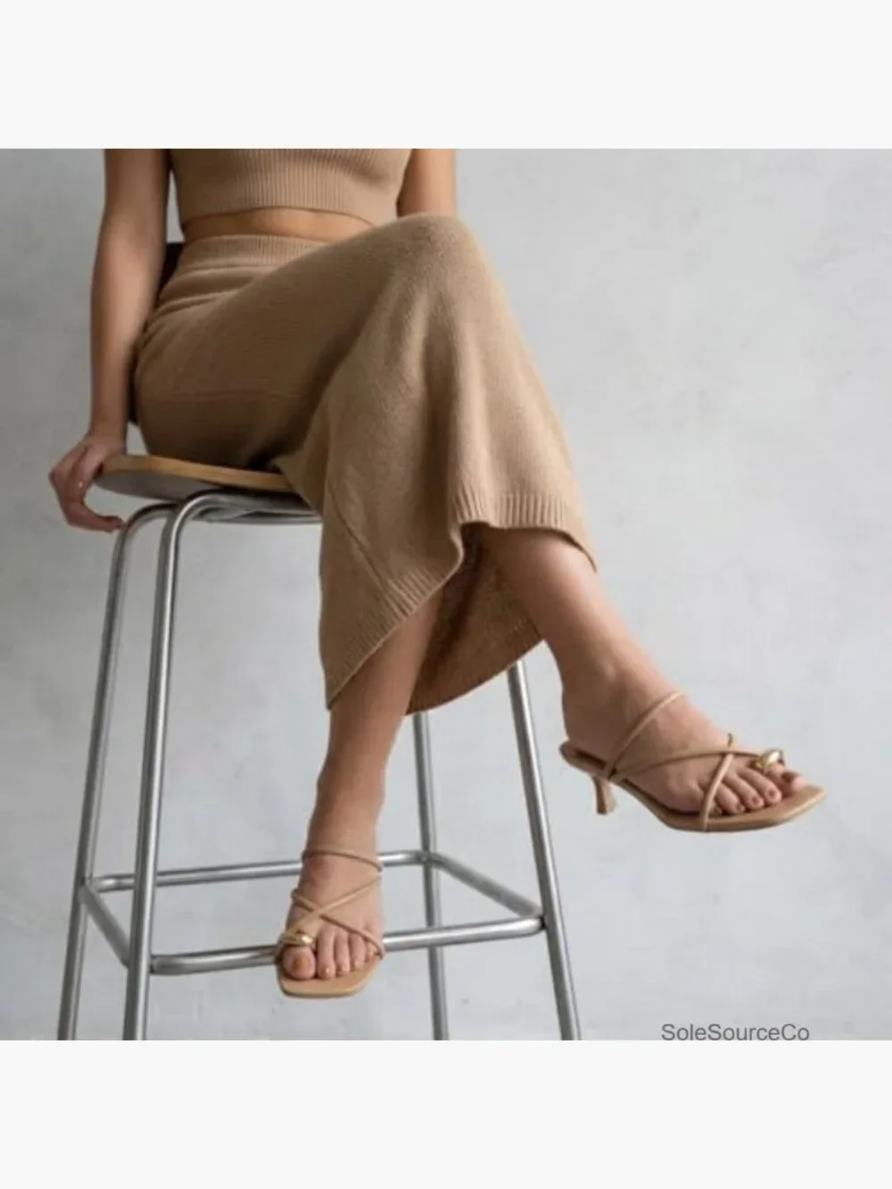 Strappy Kitten Heel Sandals Square Toe Vegan Leather Slip On Dress Shoes